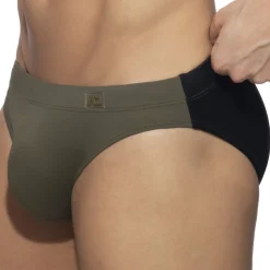 Slip de Bain Bicolore Kaki - Noir