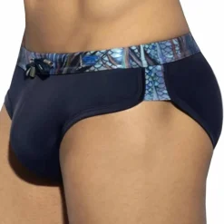 Slip de Bain Double Side Tropical Glitter Bleu Marine