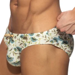 Slip de Bain Fleurs de Printemps Beige