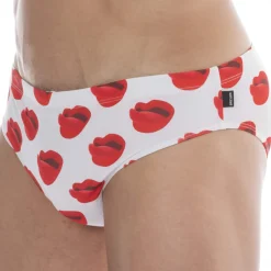 Slip de Bain Kiss Blanc - Rouge