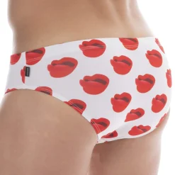 Slip de Bain Kiss Blanc - Rouge