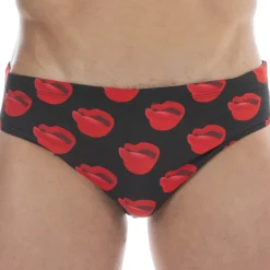 Slip de Bain Kiss Noir - Rouge