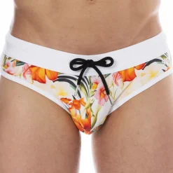 Slip de Bain Tropical Summer Blanc