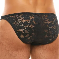 Slip Low Cut Dentelle Florale Noir