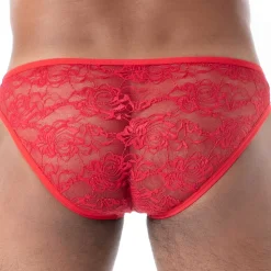 Slip Mini en Dentelle Fluide Rouge