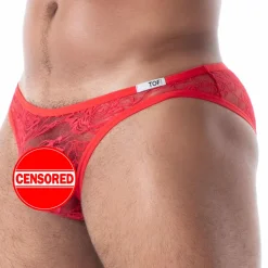 Slip Mini en Dentelle Fluide Rouge