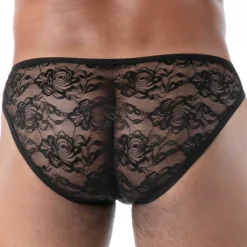Slip Mini en Dentelle Fluide Noir