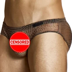 Slip Super Low Rise Abstract Résille Marron