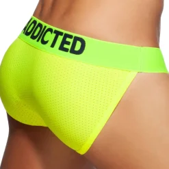 Slip Tanga Cockring Mesh Neon Jaune Fluo