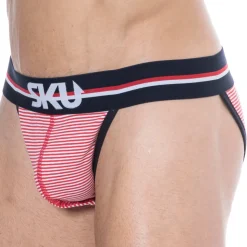 Slip Tanga Coton Rayure Rouge - Blanc