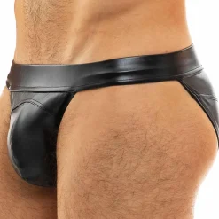 Slip Tanga Leather Simili-Cuir Noir