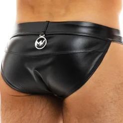 Slip Tanga Leather Simili-Cuir Noir