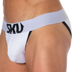Slip Tanga Logo Coton Blanc