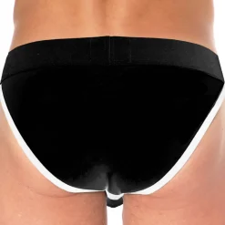 Slip Tanga Logo Coton Noir
