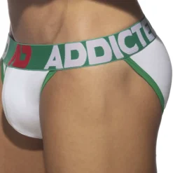 Slip Tanga Open Fly Coton Blanc - Vert