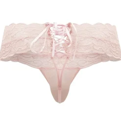 String Dentelle à Lacets Rose