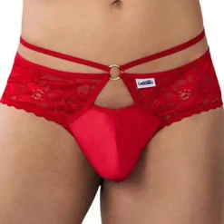 String Dentelle Simili-Cuir Rouge