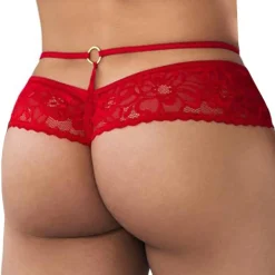String Dentelle Simili-Cuir Rouge