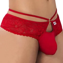String Dentelle Simili-Cuir Rouge