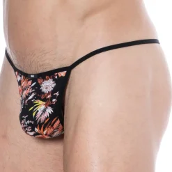 String Ficelle Mini Coton Floral Noir - Orange