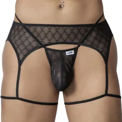 String Jarretière Résille Géométrique Noir