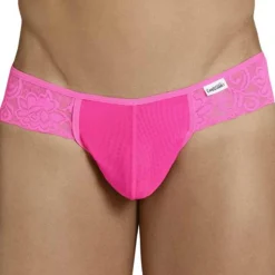 String Résille Dentelle Florale Rose