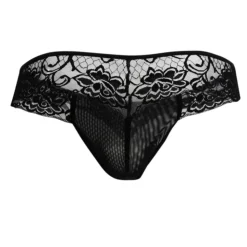 String Résille Dentelle Florale Noir