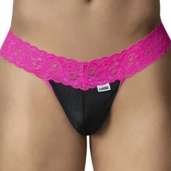 String Résille Dentelle Noir - Fuchsia
