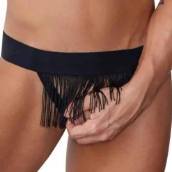 String V à Franges Noir