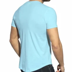 T-Shirt Col V Plongeant Bleu Ciel