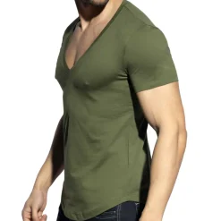 T-Shirt Col V Plongeant Kaki
