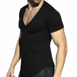 T-Shirt Col V Plongeant Noir