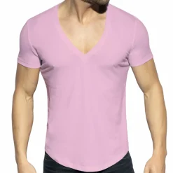 T-Shirt Col V Plongeant Rose