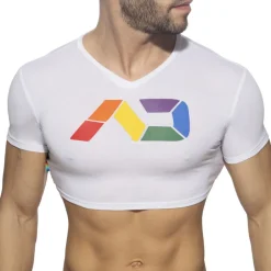 T-Shirt Crop AD Rainbow Blanc