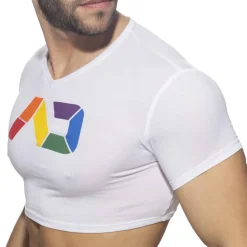 T-Shirt Crop AD Rainbow Blanc