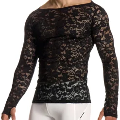 T-Shirt Manches Longues Dentelle Florale Noir