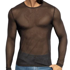 T-Shirt Net Manches Longues Marron