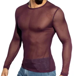 T-Shirt Net Manches Longues Aubergine